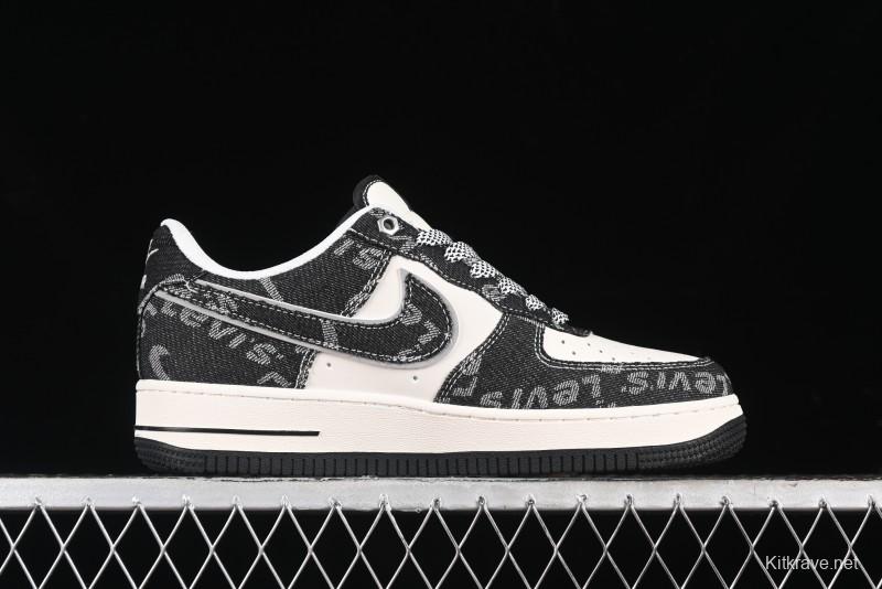 Nike Air Force 1 '07 Low Levi's Collaboration Double Swoosh Beige Black Casual Sneakers - SJ6698-001