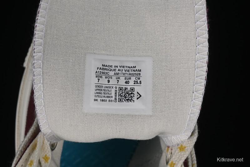 Converse Chuck 1970s High Top Casual Sneakers with Gold Star Accents and Wine Red Colorway - A12463C