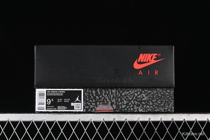 Nike Air Jordan 3 Retro Black Cement Sneakers with Visible Air Cushion - DN3707-010