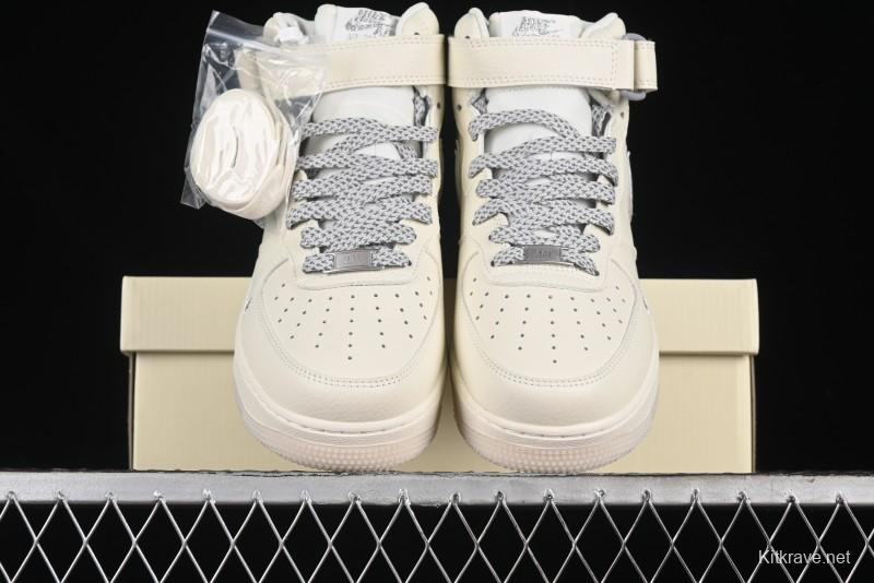 Nike Air Force 1 '07 Mid Casual Sneakers in Light Grey with 3M Reflective Details and Crystal Outsole - XL0236-232