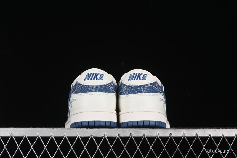 Nike SB Dunk Low LV Collaboration - Light Blue Denim Hook Anniversary High-End Custom Low-Top Casual Skate Shoes - JH8310-955
