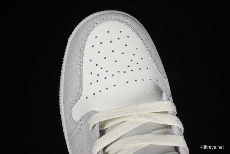 Nike Air Jordan 1 Mid AJ1 Basketball Shoes White Grey - FQ7720-002