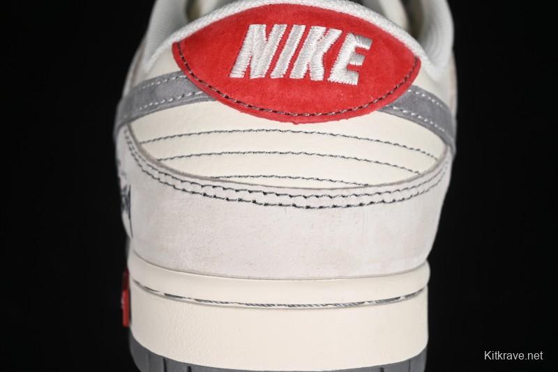 Nike SB Dunk Low Stussy Collaboration - Embroidered Grey Swoosh Anniversary Custom Low-Top Casual Sneakers - MM1089-033