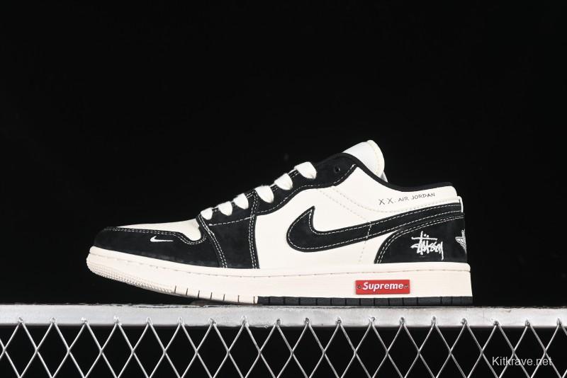 Nike Air Jordan 1 Low AJ1 Stussy Collaboration - Black White Red Label Retro Basketball Shoes - SJ9950-033