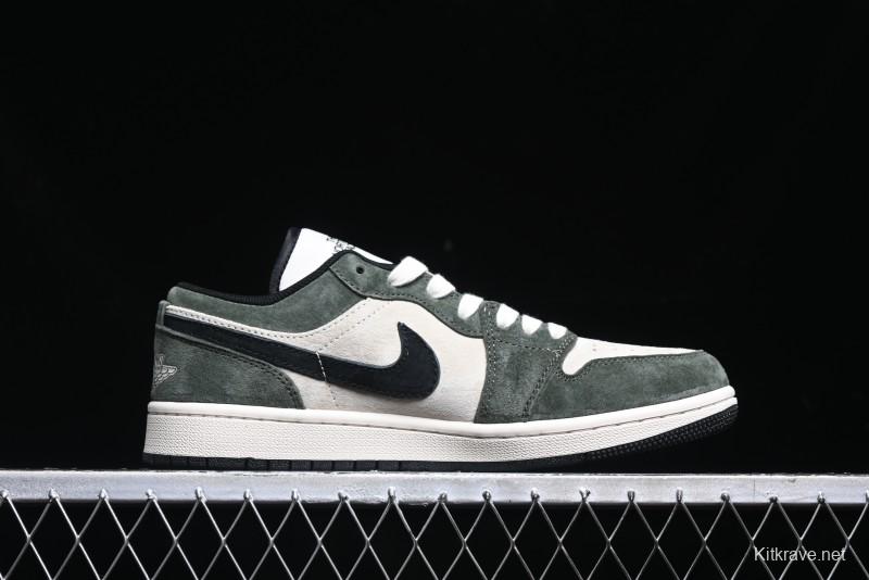 Nike Air Jordan 1 Low AJ1 The North Face Collaboration - Custom Premium Pigskin Dark Green Retro Basketball Shoes - DM9188-004