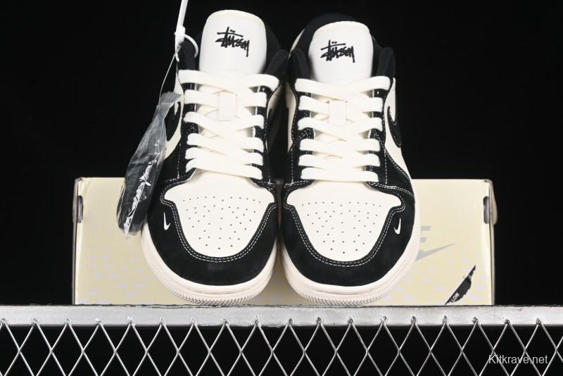 Nike Air Jordan 1 Low AJ1 Stussy Collaboration - Black White Red Label Retro Basketball Shoes - SJ9950-033