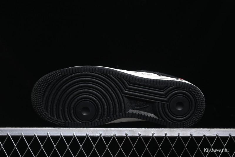 Nike Air Force 1 '07 Low Stussy Collaboration - Black White Double Swoosh Red Tag Low-Top Casual Sneakers - SJ6698-012