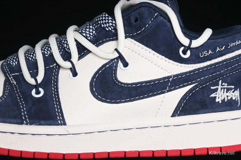 Nike Air Jordan 1 Low Stussy Collaboration - Blue Red Custom High-End Retro Basketball Shoes - SJ9950-049