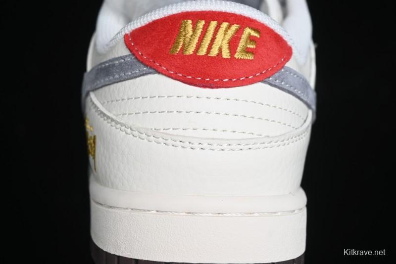 Nike SB Dunk Low Stussy Collaboration - Beige Grey Gold Embroidery Anniversary High-End Custom Low-Top Casual Skate Shoes - XS1086-001
