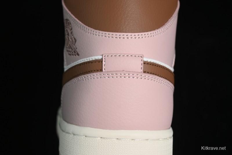 Nike Air Jordan 1 Mid AJ1 Basketball Shoes in Khaki Pink - BQ6472-620