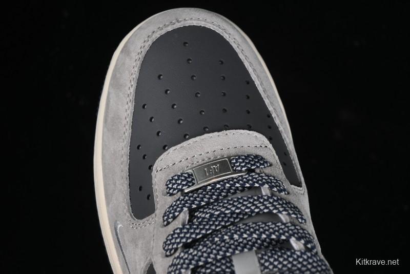 Nike Air Force 1 '07 Low Stussy Collaboration - Grey Pigskin Blue Sole Low-Top Casual Sneakers - SJ6698-005