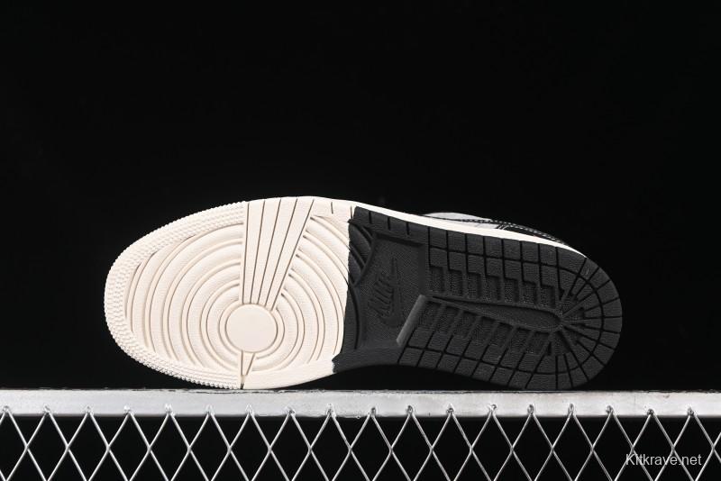 Nike Air Jordan 1 Low Supreme Collaboration - Black Grey Pigskin Two-Tone High-End Custom Retro Basketball Shoes - SJ9950-032