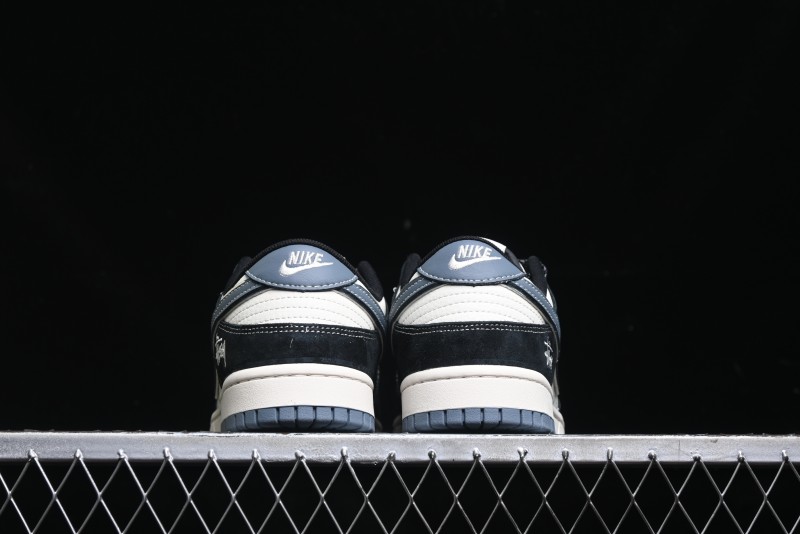 Nike SB Dunk Low Stussy Collaboration - Black White Print Anniversary Custom Low-Top Casual Sneakers - XX3168-212
