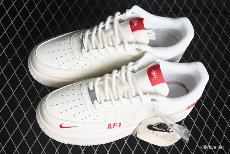 Nike Air Force 1 '07 Low Stussy Collaboration - AF1 White Red Label Low-Top Casual Sneakers - SJ6698-016