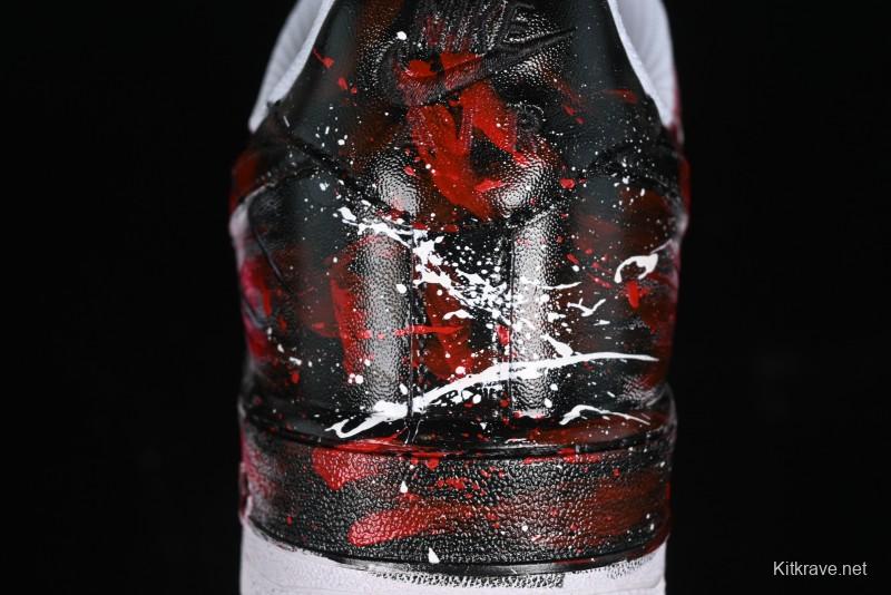 Nike Air Force 1 '07 Low Casual Sneakers with 2D Black and White Hand-Painted Blood Night Stitching Design - CW8822-011