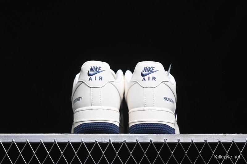 Nike Air Force 1 '07 Low Burberry Collaboration - Off White Navy Blue Patchwork Low Top Casual Sneakers BB8588-222