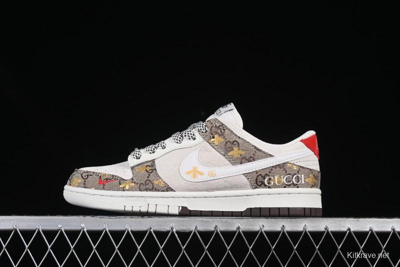 Nike SB Dunk Low Gucci Collaboration White Bee Swoosh Anniversary Customized Low-Top Casual Sneakers - DJ2024-130