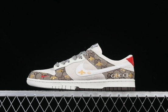 Nike SB Dunk Low Gucci Collaboration White Bee Swoosh Anniversary Customized Low-Top Casual Sneakers - DJ2024-130