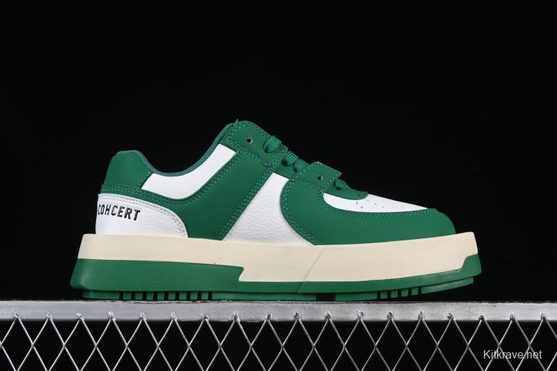 Choco Concert Leather Round Square Asymmetric Fashion Sneakers White Green - AJE5