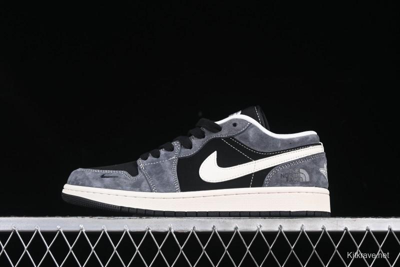 Nike Air Jordan 1 Low The North Face Collaboration Black Grey White Swoosh High-End Custom Retro Basketball Shoes - XX3318-510