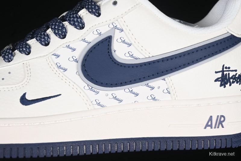 Nike Air Force 1 '07 Low Stussy Collaboration - Navy Blue & Off-White Low-Top Casual Sneakers - XZ3328-568