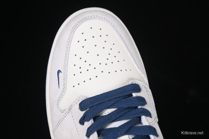 Nike Air Jordan 1 Low AJ1 The North Face Collaboration - Grey Pigskin Blue Sole Retro Basketball Shoes DM9188-011