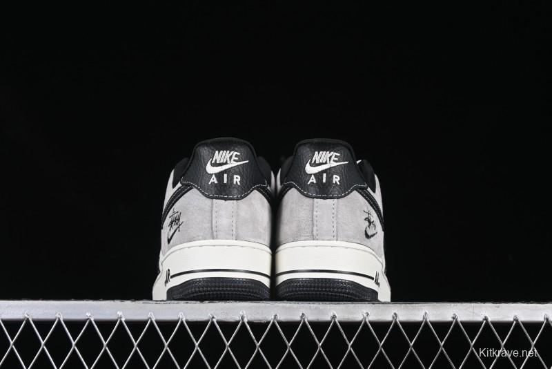 Nike Air Force 1 '07 Low Stussy Collaboration Black Leather Low-Top Casual Sneakers - CH6336-518