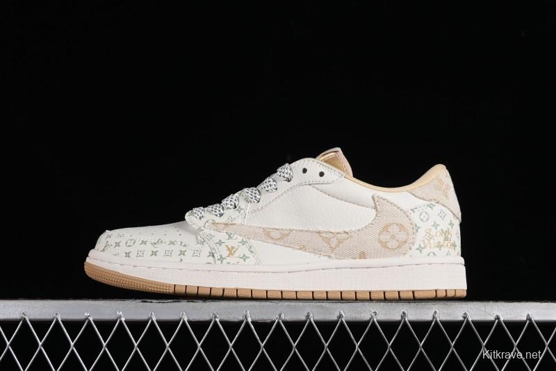 Nike Air Jordan 1 Low OG SP Travis Scott x Fragment Design Retro Sneakers with Reverse Swoosh - SJ2068-006