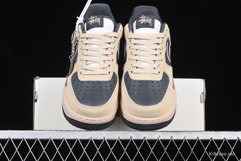 Nike Air Force 1 '07 Low Stussy Collaboration Grey Fog Swoosh Low-Top Casual Sneakers - KK1988-033