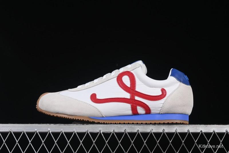 Loewe Ballet Runner 2.0 Sneakers Retro Style Low-Profile Casual Sports Shoes with Asymmetric Toe Design - White Blub