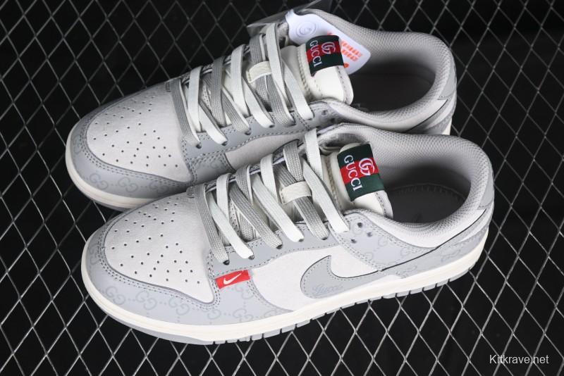 Nike SB Dunk Low Gucci Collaboration Dark Pattern Grey Swoosh Anniversary Custom Low-Top Casual Skate Shoes - DM6868-013