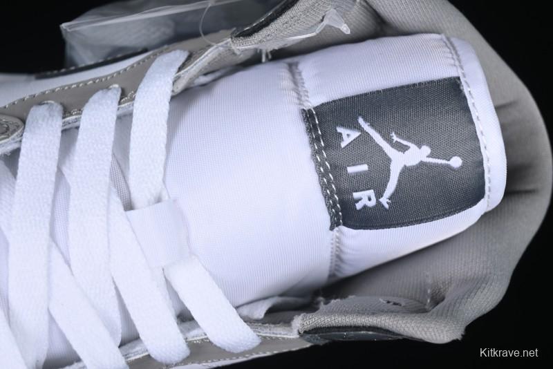 Nike Air Jordan 1 Mid AJ1 High-Top Basketball Shoes in White Grey Patent Leather - HF3216-100