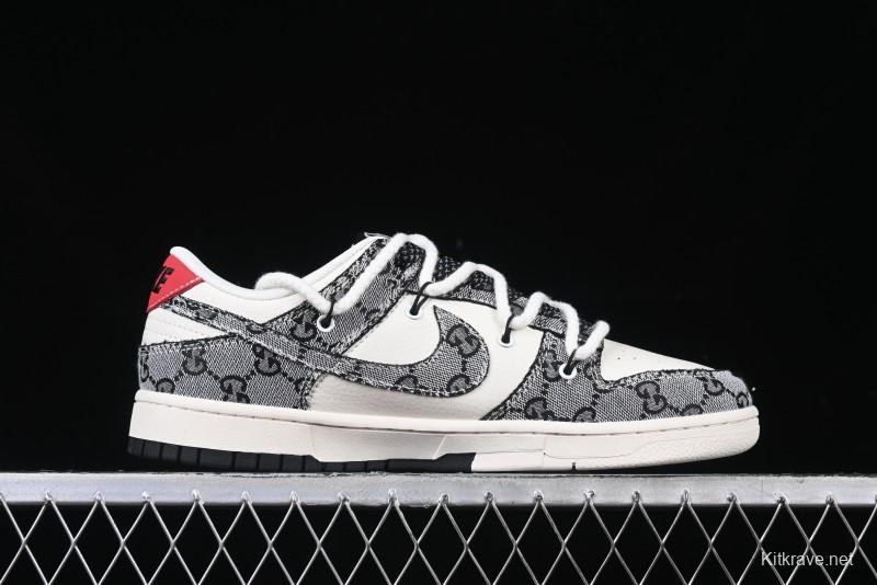 Nike SB Dunk Low Gucci Collaboration Grey Jacquard Swoosh Anniversary High-End Custom Low-Top Casual Skate Shoes - YX5066-215