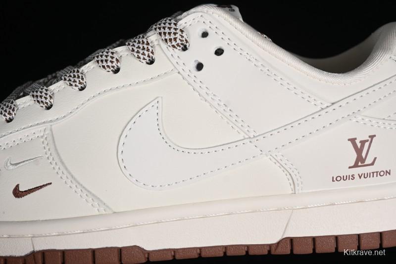 Nike SB Dunk Low LV Collaboration - Double Swoosh Beige Brown Anniversary High-End Custom Low-Top Casual Skate Shoes - XX2025-309