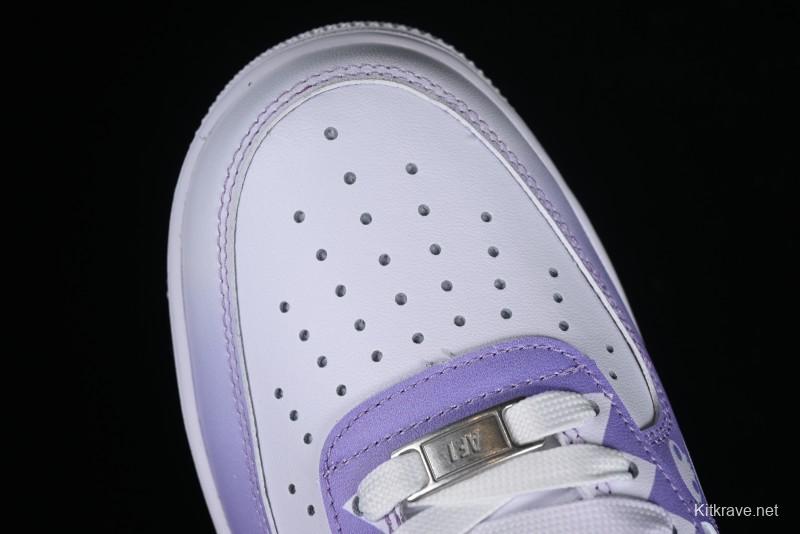 Nike Air Force 1 Low Witch Collaboration Custom Leather Sneakers with Gradient White-Purple and Skull Design - CW2288-111