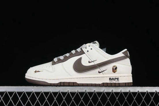Nike SB Dunk Low Bape Collaboration Light Beige Brown Anniversary Custom Low-Top Casual Skate Shoes - XS6089-514