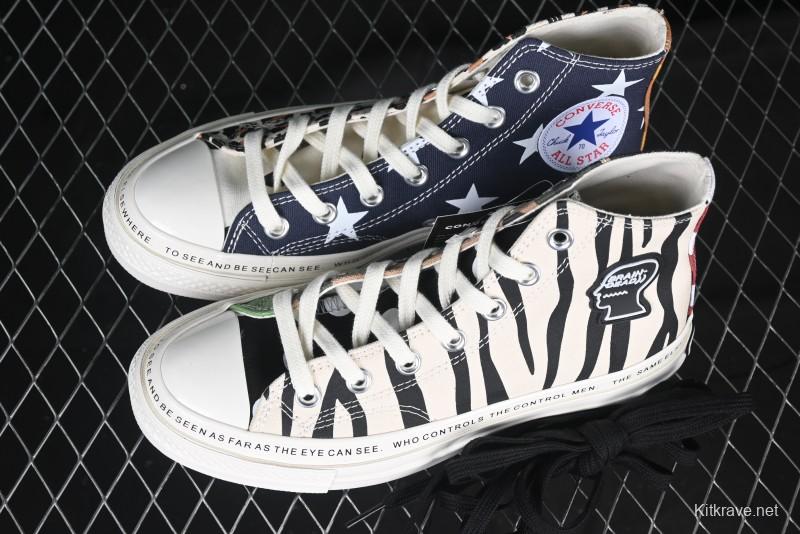 Converse x Brain Dead High Top Casual Sneakers with Mismatched Camouflage Design - A12219C