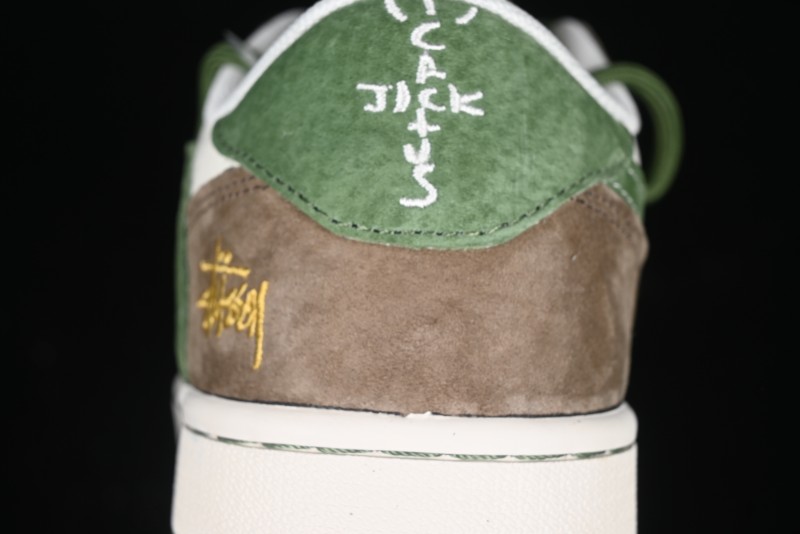 Nike Travis Scott x Fragment Design x Air Jordan 1 Low OG SP AJ1 Stussy Collaboration Suede Green Low Top Casual Sneakers - XS3186-202