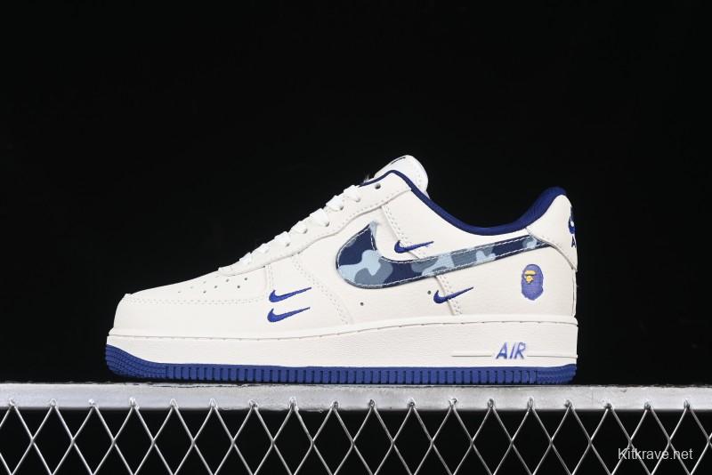 Nike Air Force 1 '07 Low Bape Collaboration - Blue Four Small Swoosh Casual Sneakers - KK1988-036