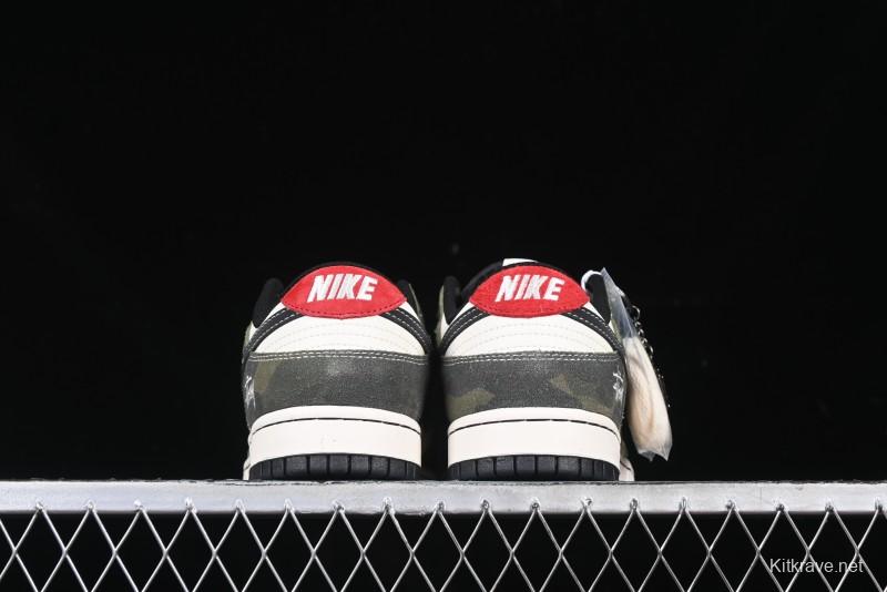 Nike SB Dunk Low Stussy Collaboration - Camo Black Swoosh Anniversary High-End Custom Low-Top Casual Sneakers - DM6868-011