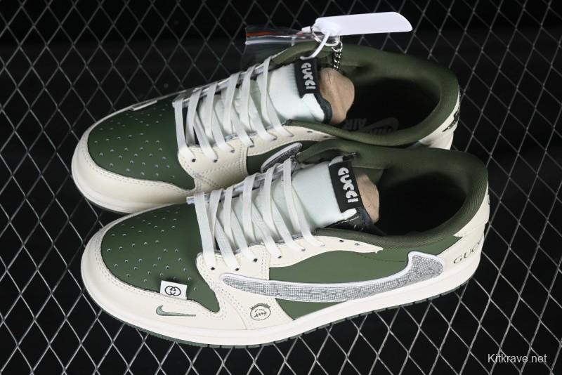 Nike Air Jordan 1 Low OG SP AJ1 Stussy Collaboration Black Grey Blue Black Swoosh Low Top Casual Sneakers - XS2024-001