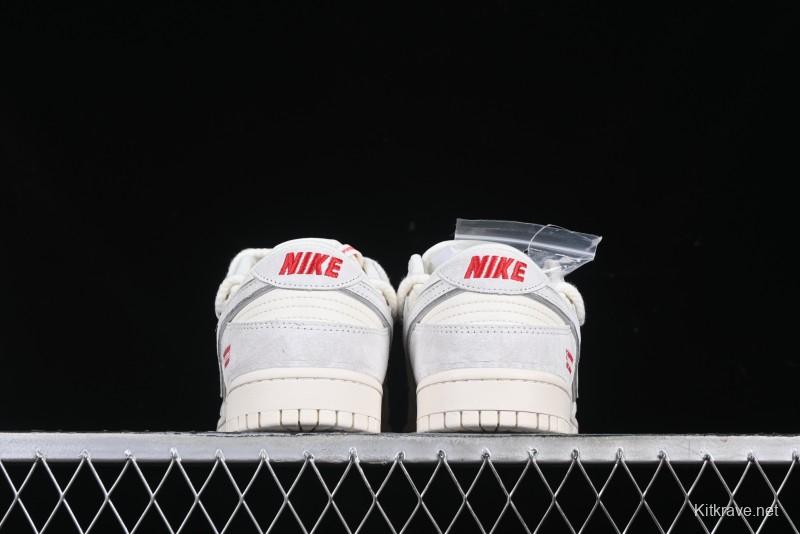 Nike SB Dunk Low Supreme Collaboration Light Gray Drawstring Anniversary High-End Custom Low-Top Casual Skate Shoes - XX3168-109