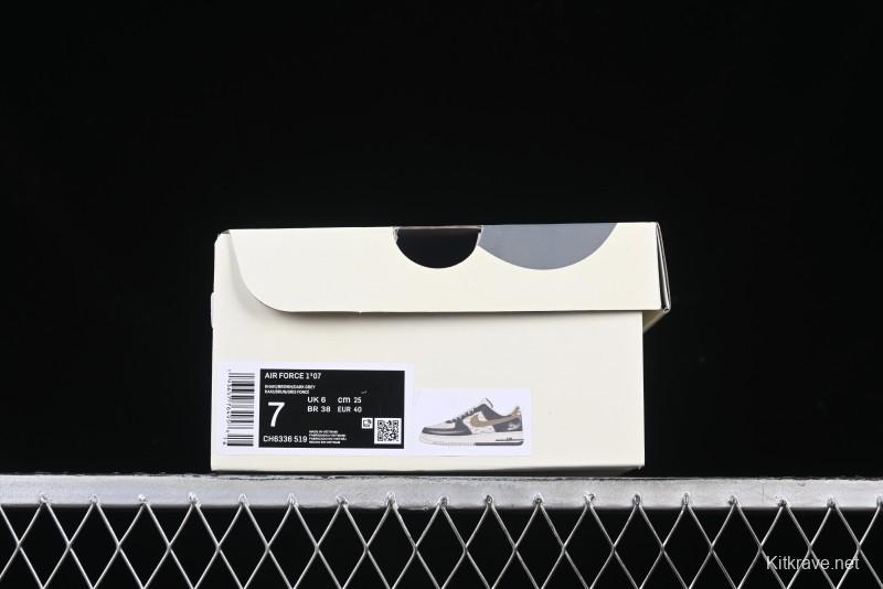 Nike Air Force 1 '07 Low Stussy Collaboration Black Leather & Gum Sole Low-Top Casual Sneakers - CH6336-519