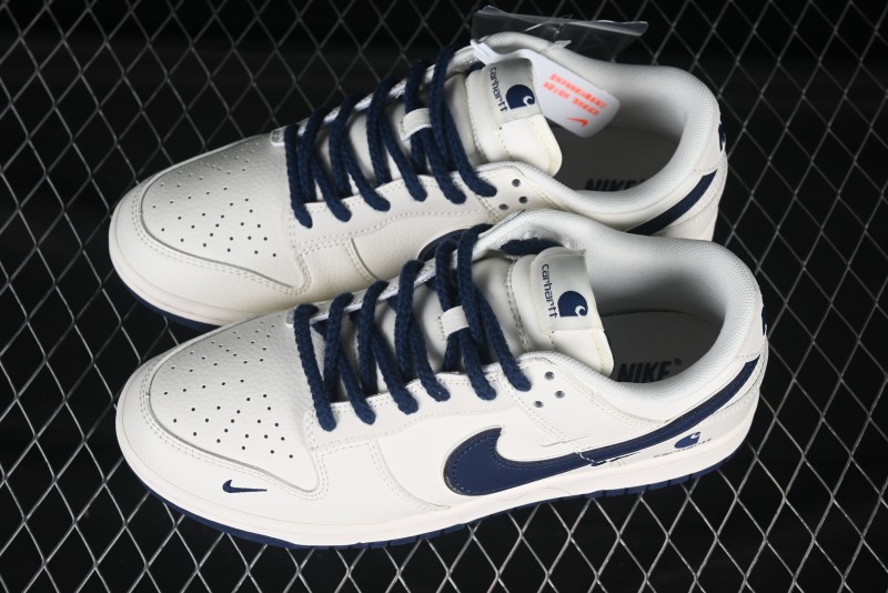Nike SB Dunk Low Carhartt Collaboration Anniversary Premium Custom Sneakers with White and Blue Swoosh - SJ1089-008