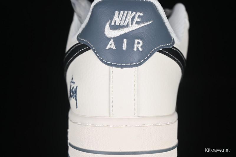 Nike Air Force 1 '07 Low Stussy Collaboration Grey Base Black Swoosh Casual Sneakers - XZ6188-761