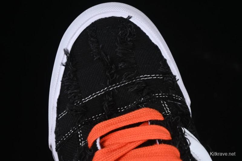 Vans Old Skool Distressed Black Canvas Sneakers with Orange Accents