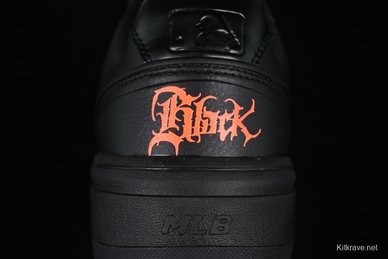 NY Yankees Black Leather Sneakers with Bold Orange Logo