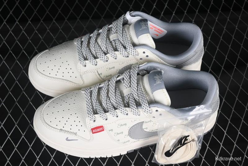 Nike SB Dunk Low Stussy Collaboration 3D Grey Swoosh Anniversary Custom Low-Top Casual Skate Shoes - XS6089-540