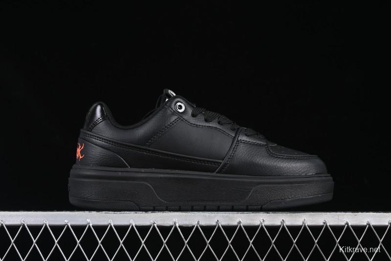 NY Yankees Black Leather Sneakers with Bold Orange Logo