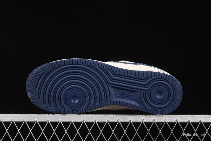Nike Air Force 1'07 Low LV Collaboration Blue Denim Swoosh Casual Sneakers - XX3168-128